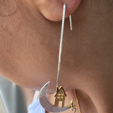 Luna Satellite Long Drop Earrings in Sterling Silver