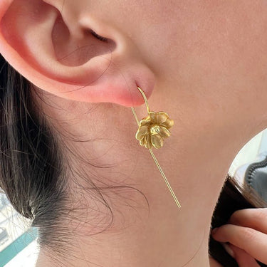 Dina Flower Long Drop Earrings in Sterling Silver