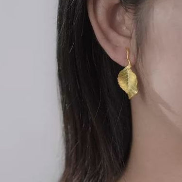 Autumn Long Leaf Stud Earrings & Pendant Charm Set in Sterling Silver