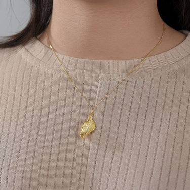 Autumn Long Leaf Stud Earrings & Pendant Charm Set in Sterling Silver