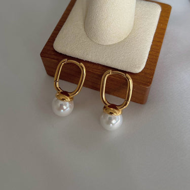 Pearl Drop Huggie Hoop Earrings