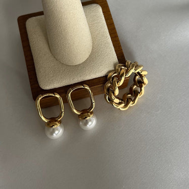 Pearl Drop Huggie Hoop Earrings