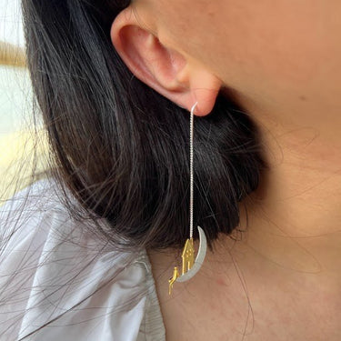 Luna Satellite Long Drop Earrings in Sterling Silver