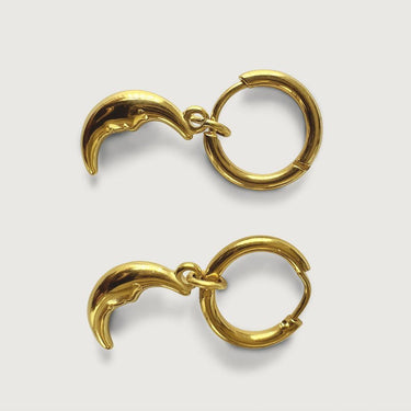 Mini Huggie Hoop Moon Face Charm Earrings