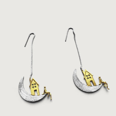 Luna Satellite Long Drop Earrings in Sterling Silver