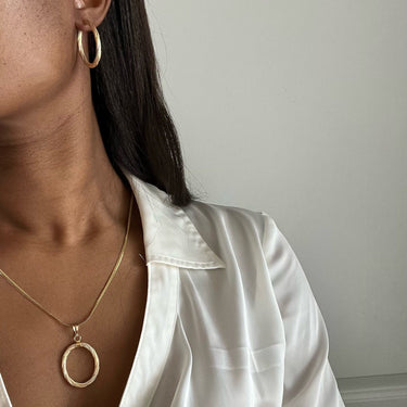 Tricolor Oval Huggie Hoop Earring & Pendant Set in 18k Gold