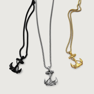 Black Cross Anchor Pendant Chain Necklace