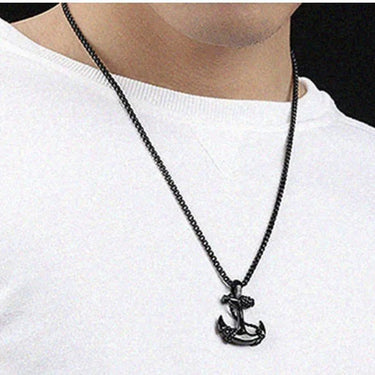 Black Cross Anchor Pendant Chain Necklace