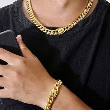 Cuban Chain Necklace and Bracelet Set