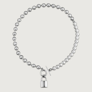 Half Pearl Half Silver Chain Choker Necklace