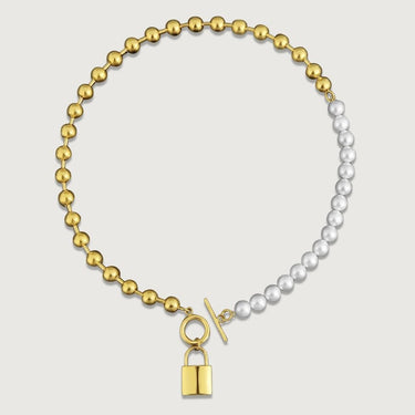 Half Pearl Half Gold Chain Choker Necklace