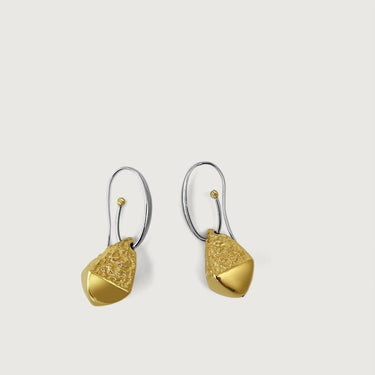 Two-tone Oval Hammered Drop Earrings in 18k Gold