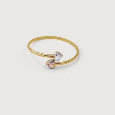 Double Solid Heart Bangle in 18k Gold