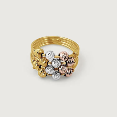 Aria Three tone Bead Ring Stack in 18k Gold