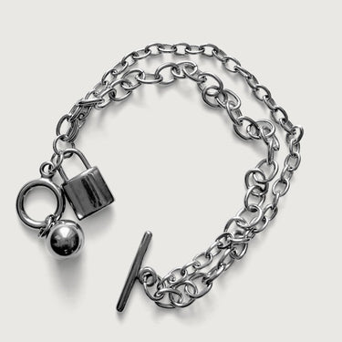 Chain & Links Ball-Padlock Tag Bracelet