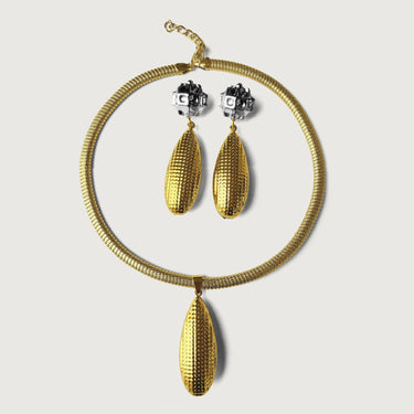 Two-tone Bold Oval Muse Earrings & Necklace Set