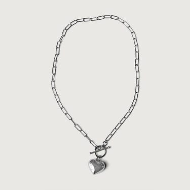 Silver Heart Chain Link Choker Necklace-S in Sterling Silver