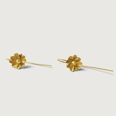 Dina Flower Long Drop Earrings in Sterling Silver