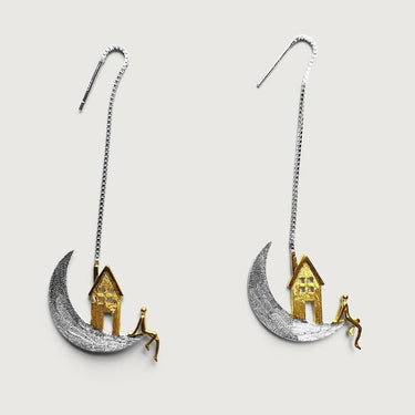 Luna Satellite Long Drop Earrings in Sterling Silver