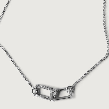 Lock Buckled Zircon Pendant Choker Necklace in Sterling Silver
