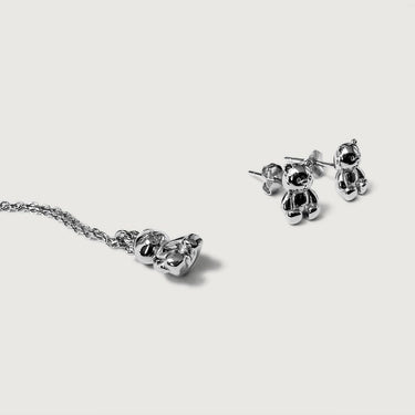 Mini Teddy Bear Earrings & Necklace Sets in Sterling Silver
