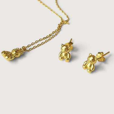 Mini Teddy Bear Earrings & Necklace Sets in Sterling Silver