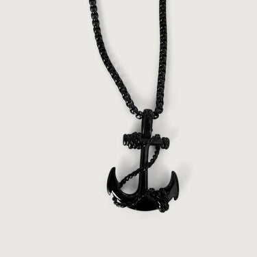 Black Cross Anchor Pendant Chain Necklace