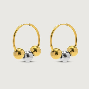 Two-tone Round Beads Hoop Earrings