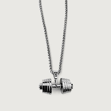 4 Rings Silver Barbell Charm Pendant Necklace