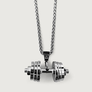 3 Rings Silver Barbell Charm Pendant Necklace