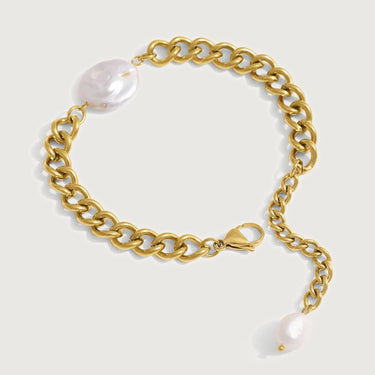 Cuban Link Double Pearl Charm Bracelet