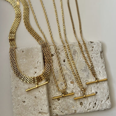 3D T-Bar Pendant Collar Chain Necklace