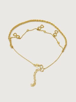 Dangling Eight Rope Anklet in 18K Gold