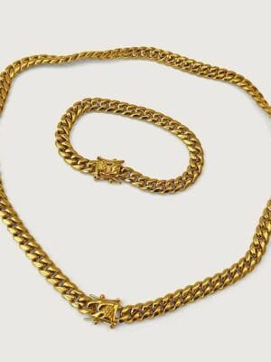 Cuban Chain Necklace and Bracelet Set