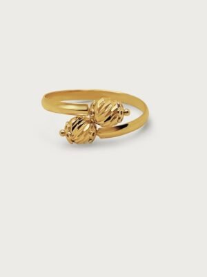 Double Bead Ball Open Ring in 18k Gold