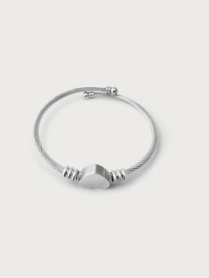 Solid Heart Wire Charm Bangle