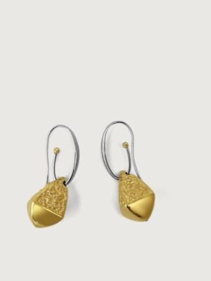 Two-tone Oval Hammered Drop Earrings in 18k Gold