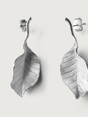 Autumn Long Leaf Stud Earrings in Sterling Silver