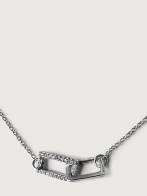 Lock Buckled Zircon Pendant Choker Necklace in Sterling Silver