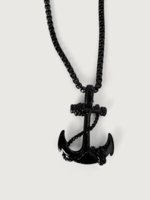 Black Cross Anchor Pendant Chain Necklace