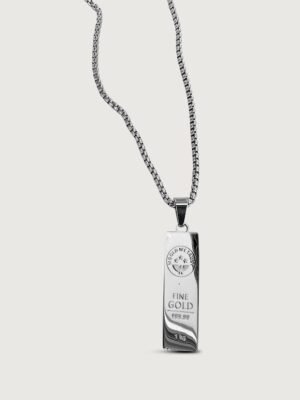 Silver Engraved Bar Collar Chain Necklace