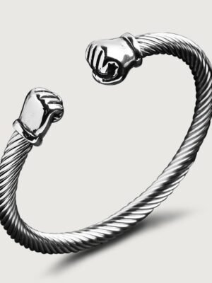 Silver Double Fist Wire Bangle Bracelet