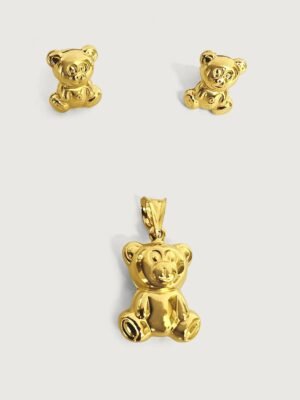 Gold Bear Muse Earring & Pendant Set in 18k Gold