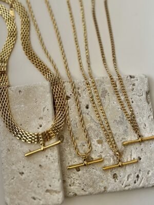 3D T-Bar Pendant Collar Chain Necklace